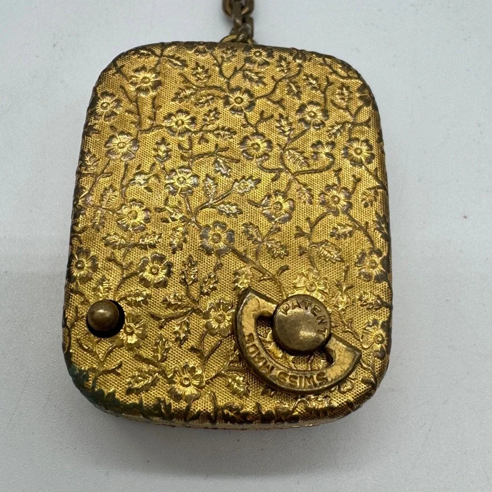 Vintage Reuge Swiss‎ Musical Pocket Watch Keychain Gold Tone Floral Embossed Fob